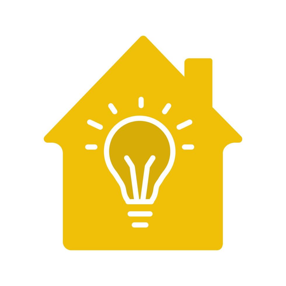 Home electrification glyph color icon. House with light bulb inside. Silhouette symbol on white background. Negative space. Vector illustration