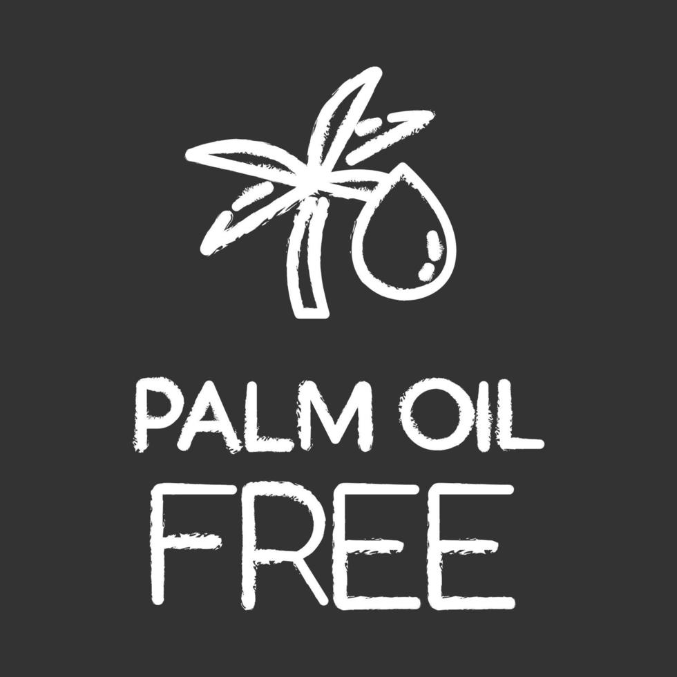 Palm oil free chalk icon. Organic food without saturated fats. Product free ingredient. Nutritious healthy eating. Natural meals for personal healthcare. Isolated vector chalkboard illustration