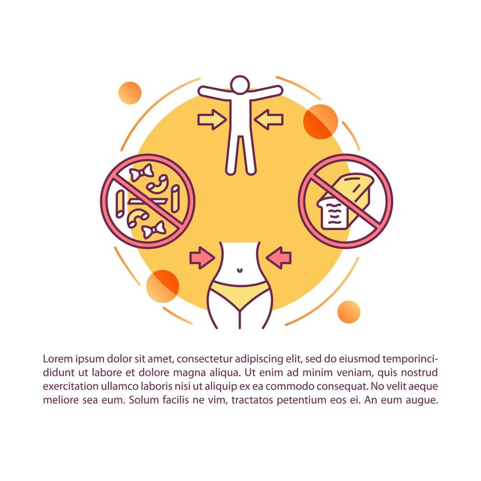 Ketogenic diet article page vector template. Forbidden food. Healthy lifestyle, loss weight. Brochure, magazine, booklet design element with linear icons. Print design. Concept illustrations with text