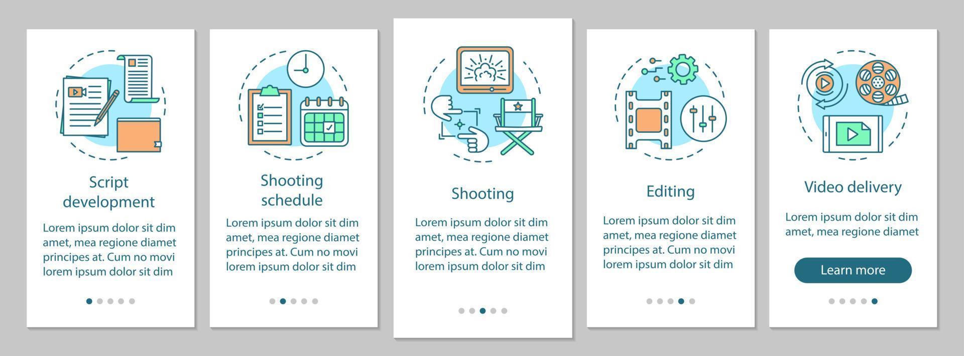 Video production onboarding mobile app page screen vector template