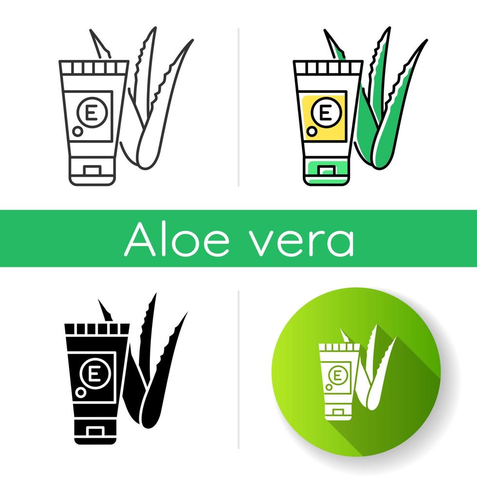 crema de manos con icono de vitamina. cosmético con extracto de plantas medicinales. dermatología y cuidado de la piel saludable. hojas y brotes de aloe vera. Estilos lineales de color negro y rgb. ilustraciones vectoriales aisladas vector