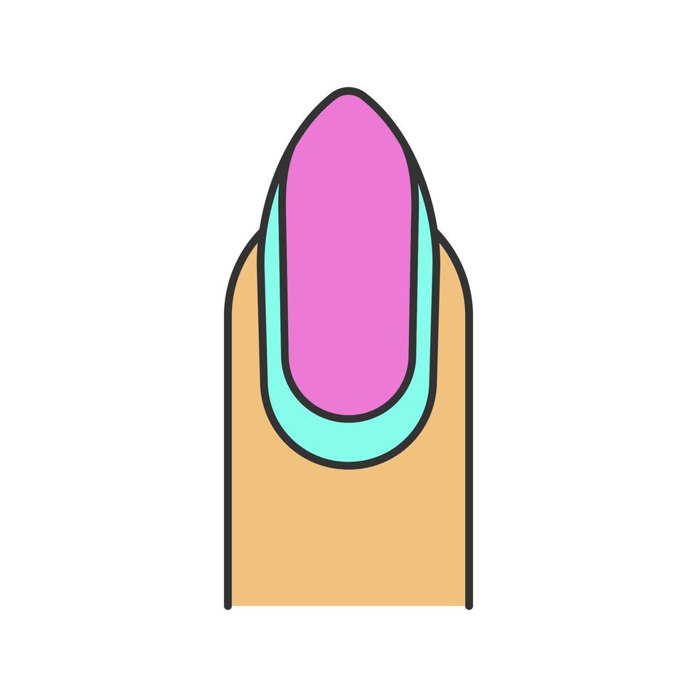 Almond shaped nail with reverse moon manicure color icon. Classic manicure. Isolated vector illustration