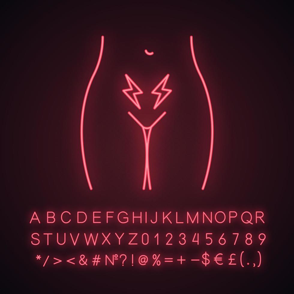 Menstrual cramps and pain neon light icon vector