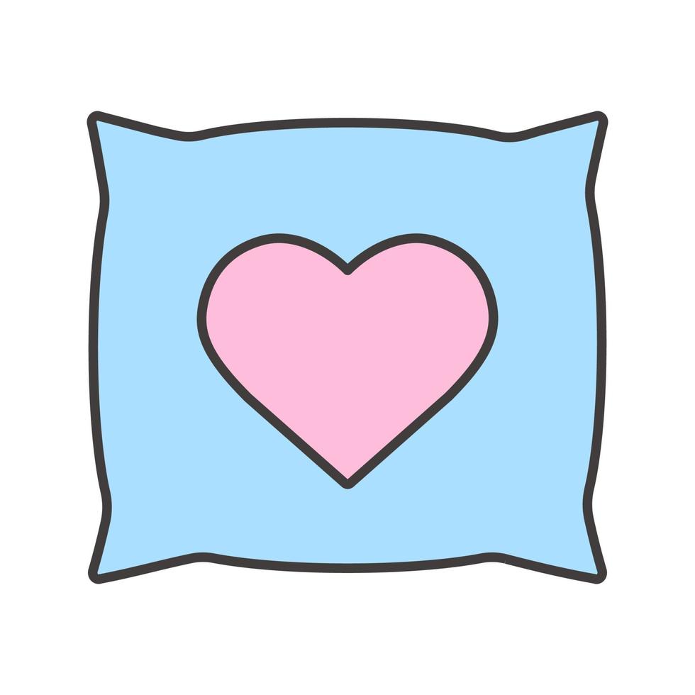 Pillow with heart shape color icon. Isolated vector illustration