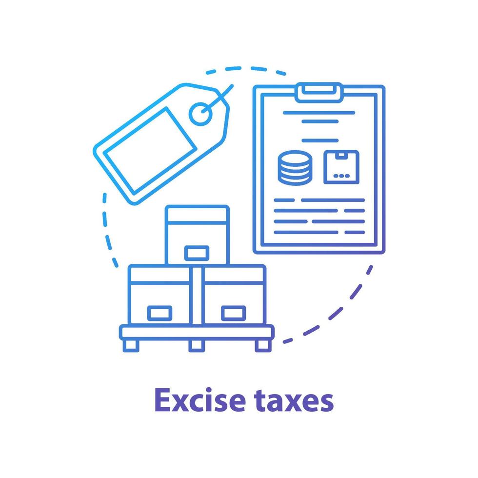 Excise taxes blue concept icon. Legislated taxation on products idea thin line illustration. Tax levied on commodities, services and activities. Purchase fee. Vector isolated outline drawing