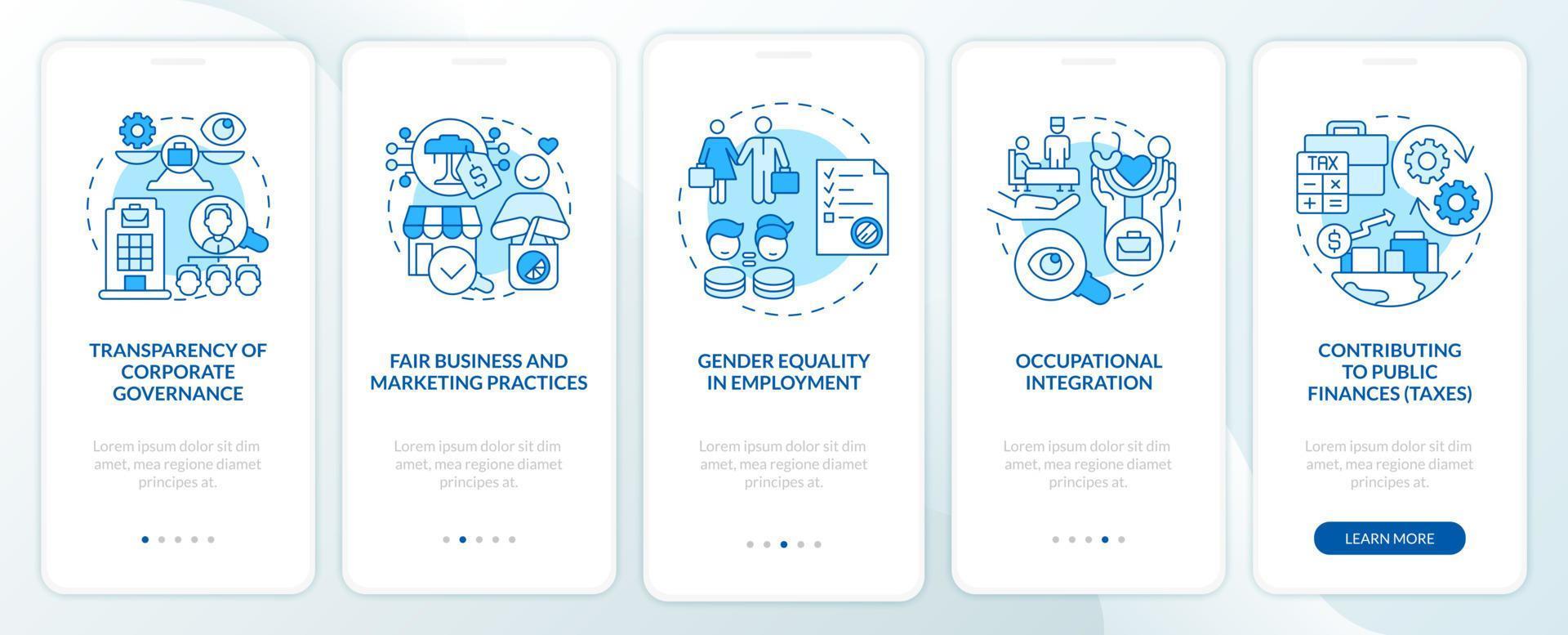 CSR matters blue onboarding mobile app page screen vector