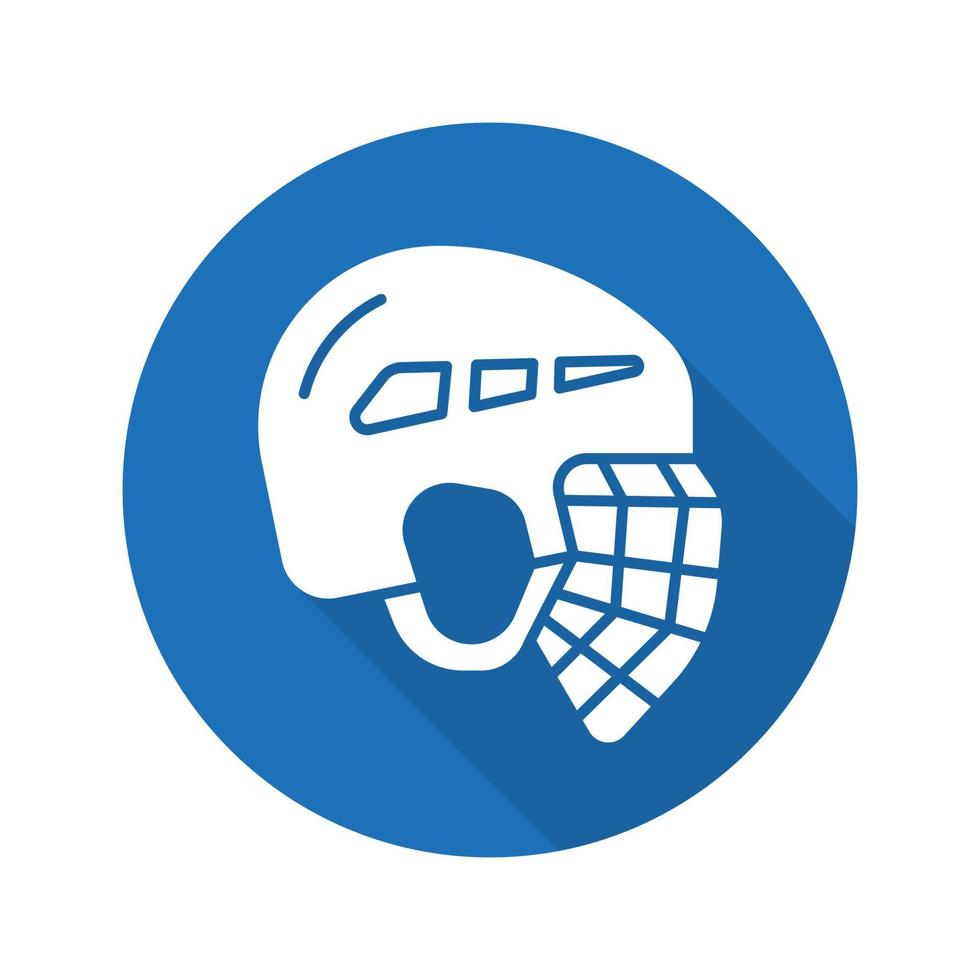 icono de la larga sombra de diseño plano de casco de hockey. símbolo de silueta vectorial vector