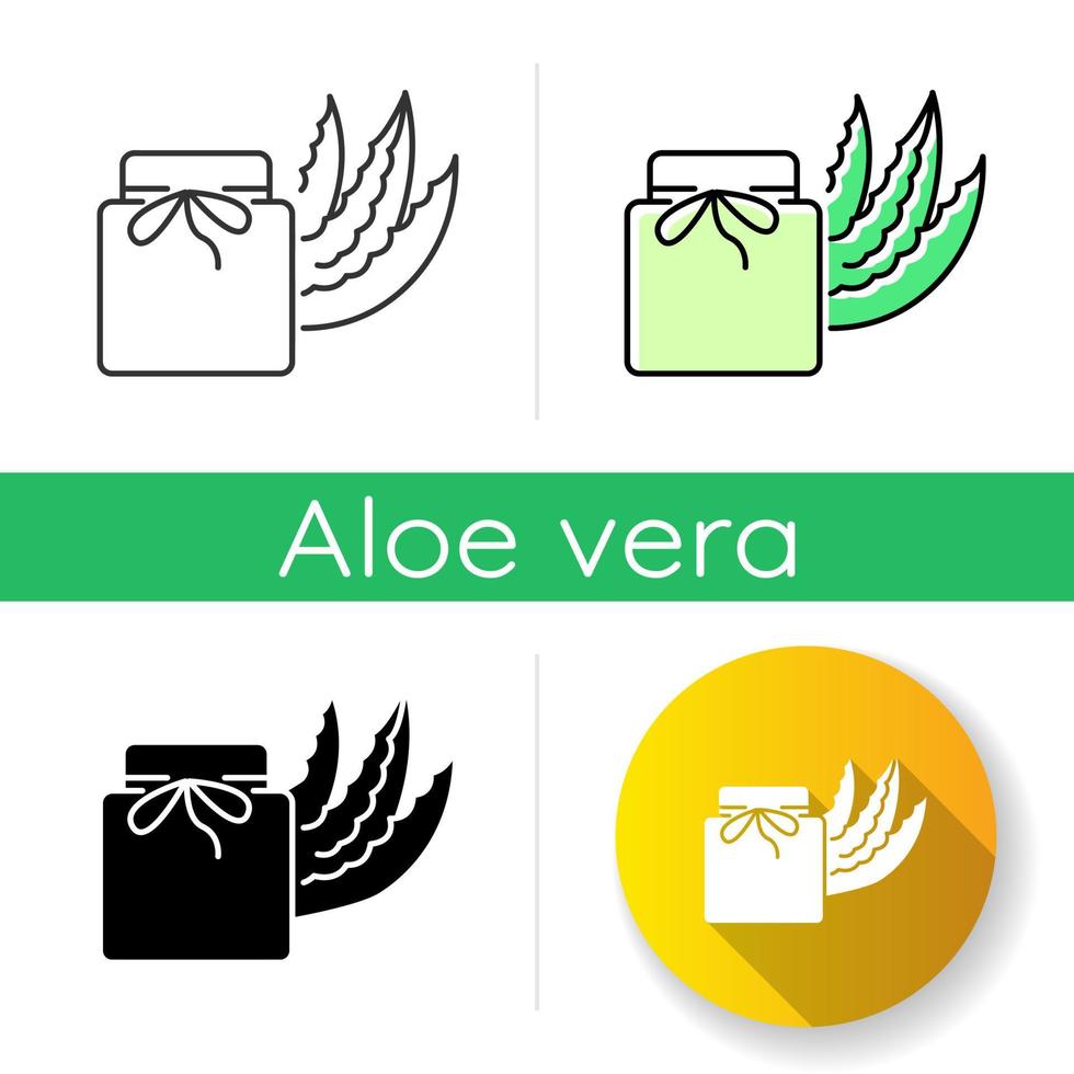 icono de cera orgánica. crema de aloe vera en frasco. loción orgánica con hierbas medicinales. cosmético a base de plantas. cuidado de la piel con efecto cicatrizante. Estilos lineales de color negro y rgb. ilustraciones vectoriales aisladas vector