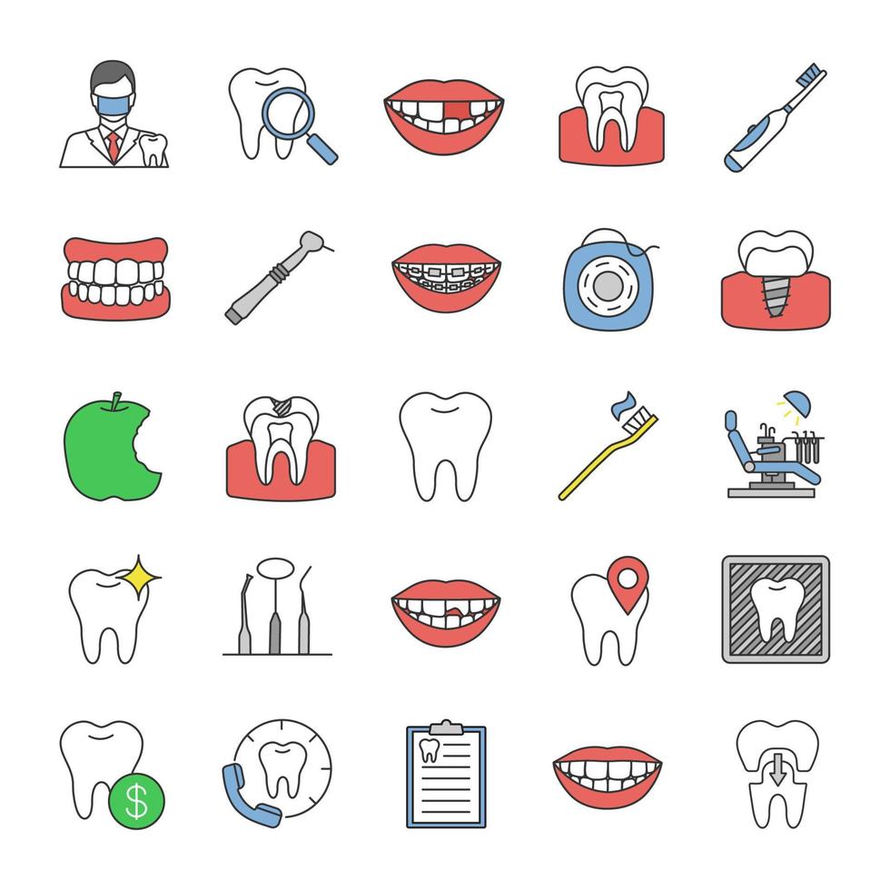 Dentistry color icons set vector