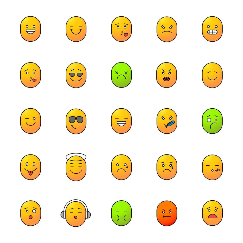 Smileys color icons set. Emoticons. Good and bad mood. Feelings, emotions. Isolated vector illustrations