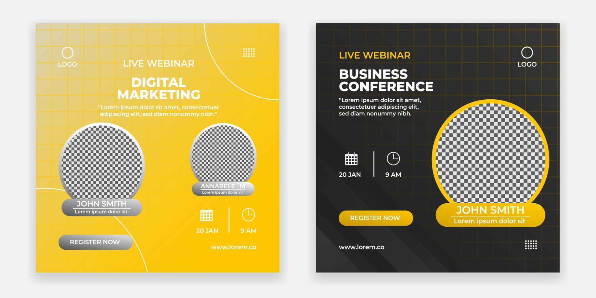Live webinar template, social media post template. Digital marketing for business promotion. Modern colorful business template. vector