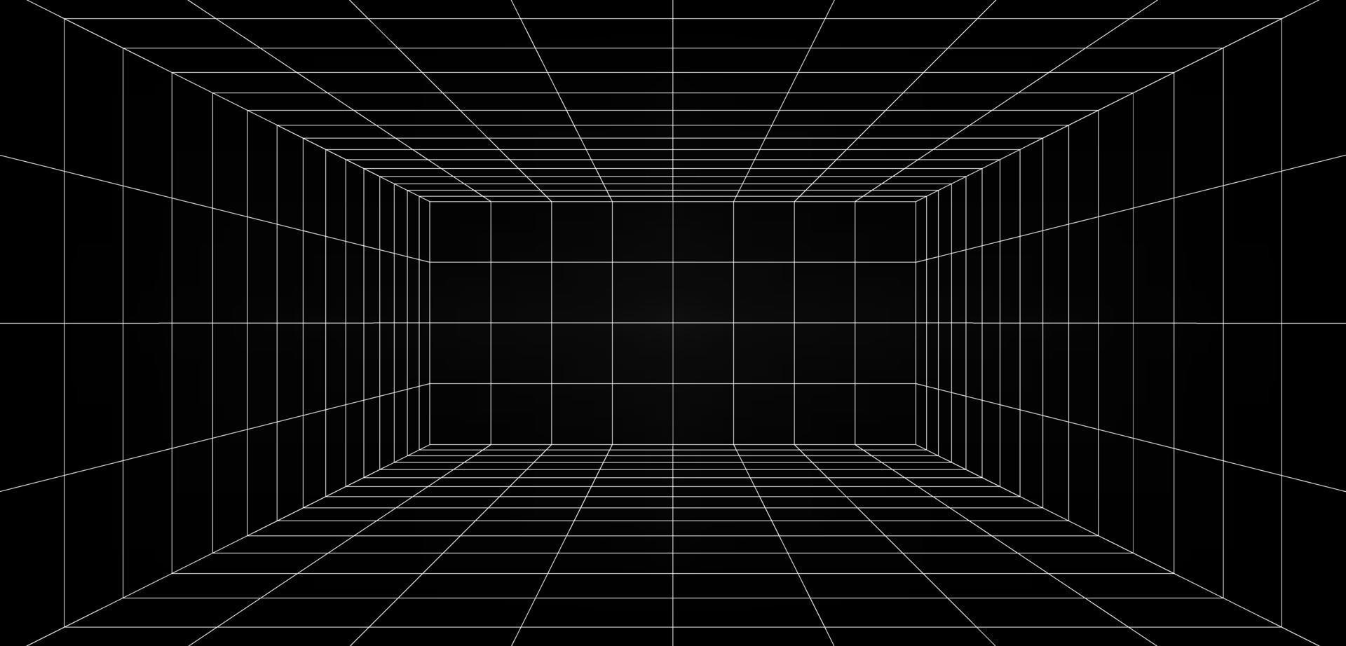 Empty futuristic digital box room greyblack background with white grid
