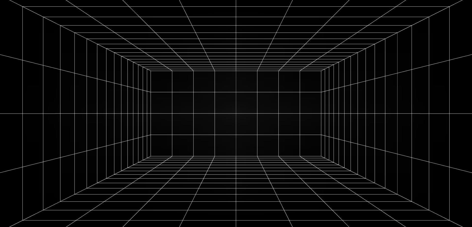 Fondo gris-negro de la sala de caja digital futurista vacía con superficie de color de línea de espacio de cuadrícula blanca vector