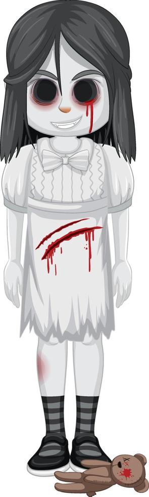 Little ghost girl with black eyes vector