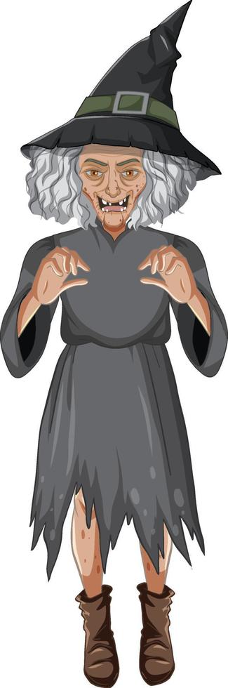 Wicked old witch character on white background vector