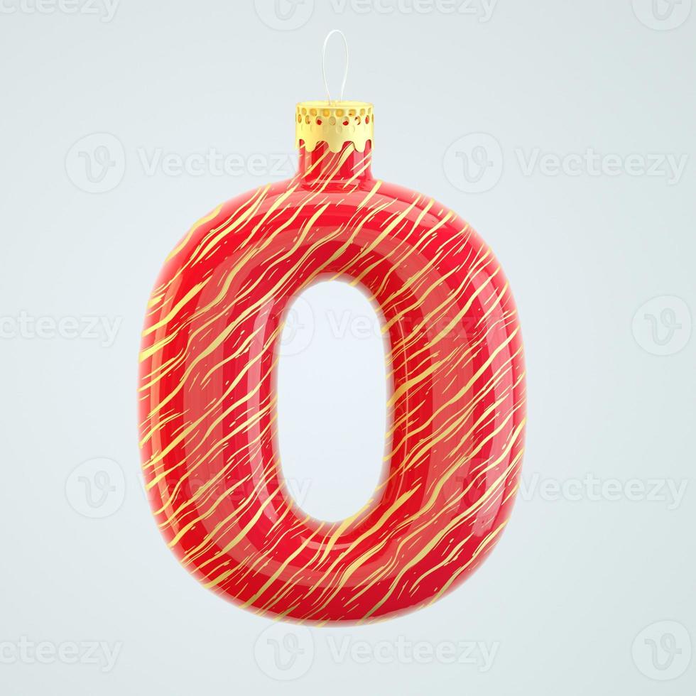 Red number zero Christmas toy isolated white 3d render photo