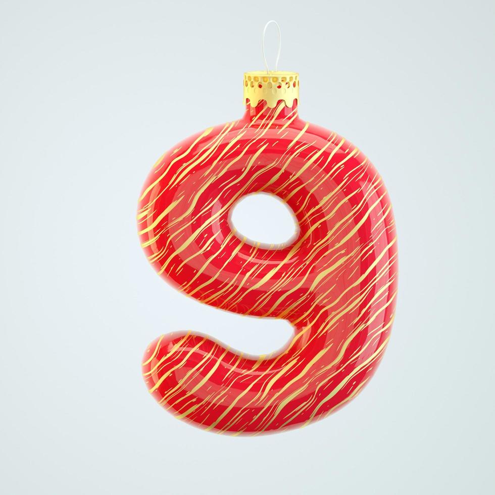 Red number nine Christmas toy isolated white 3d render photo
