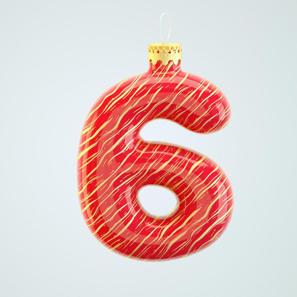 Red number six Christmas toy isolated white 3d render photo