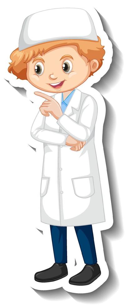 Scientist muslim boy cartoon character sticker vector