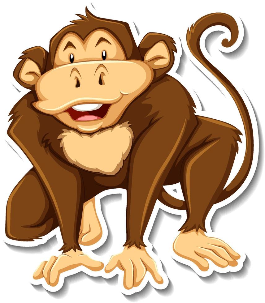 Funny monkey animal cartoon sticker vector