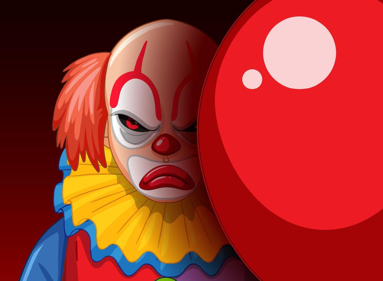 Creepy clown face peeking out from behind balloon vector