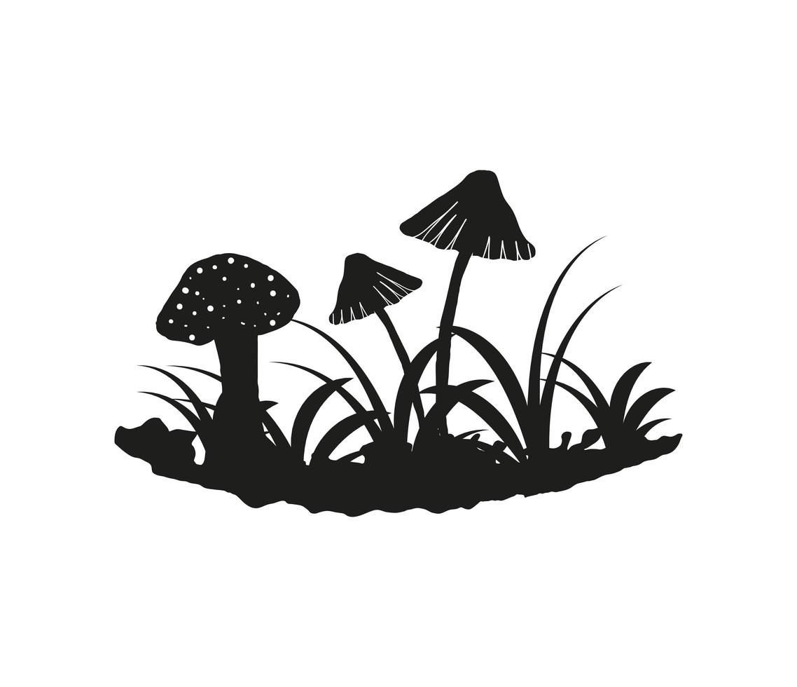silhouette fungus grass vector