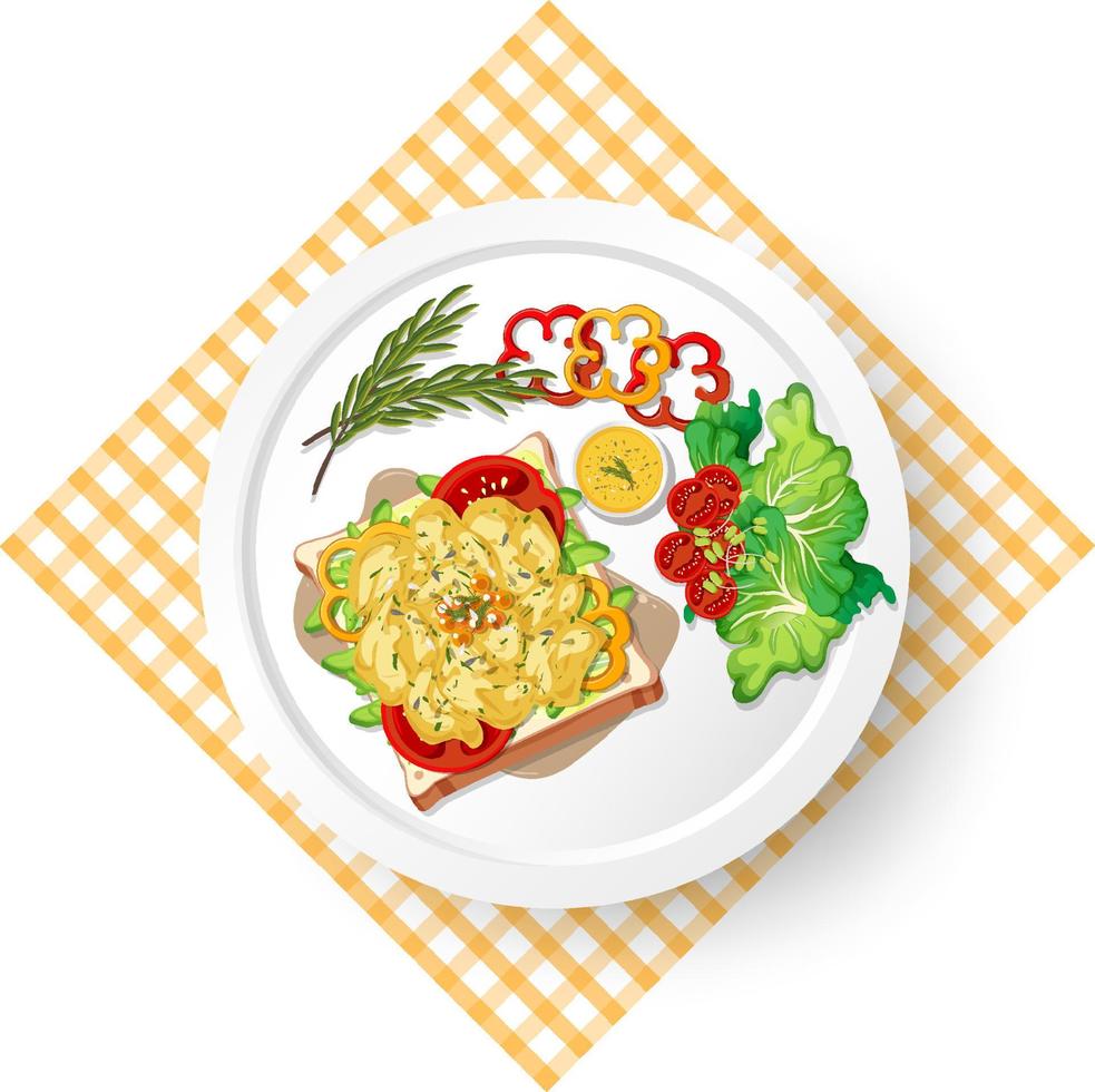 Breakfast with Scrambled eggs on bread toast vector