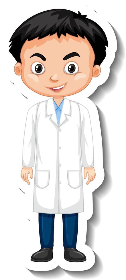 Scientist boy cartoon character sticker vector