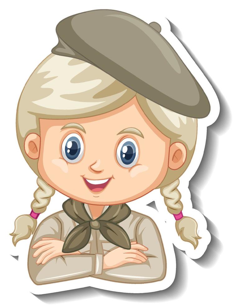 chica en traje de safari pegatina de personaje de dibujos animados vector