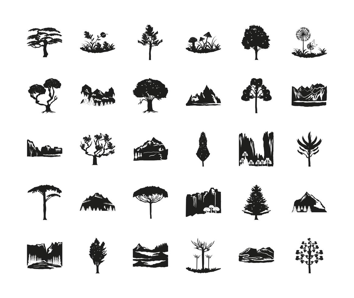 silueta arboles montañas vector