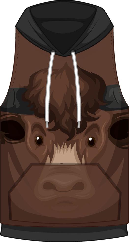 Front of hoodie sleeveless with bull face pattern vector