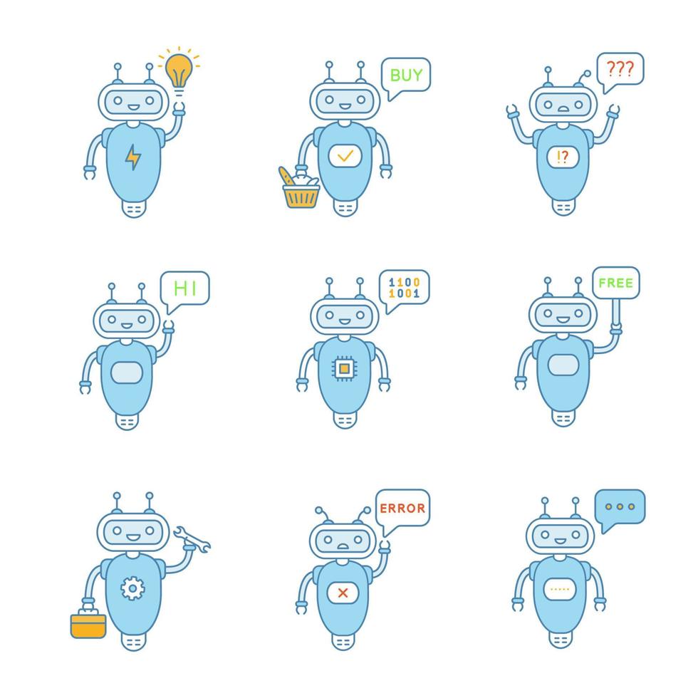 Chatbots color icons set vector