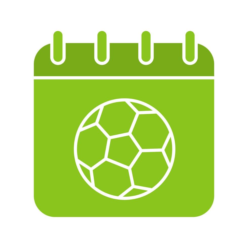 Soccer championship date glyph color icon. Calendar page with soccer ball. Silhouette symbol on white background. Negative space. Vector illustration