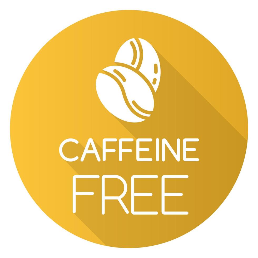 Caffeine free yellow flat design long shadow glyph icon. Decaffeinated drink. Product free ingredient. Nutritious dietary. Anxiety prevention. Personal healthcare. Vector silhouette illustration