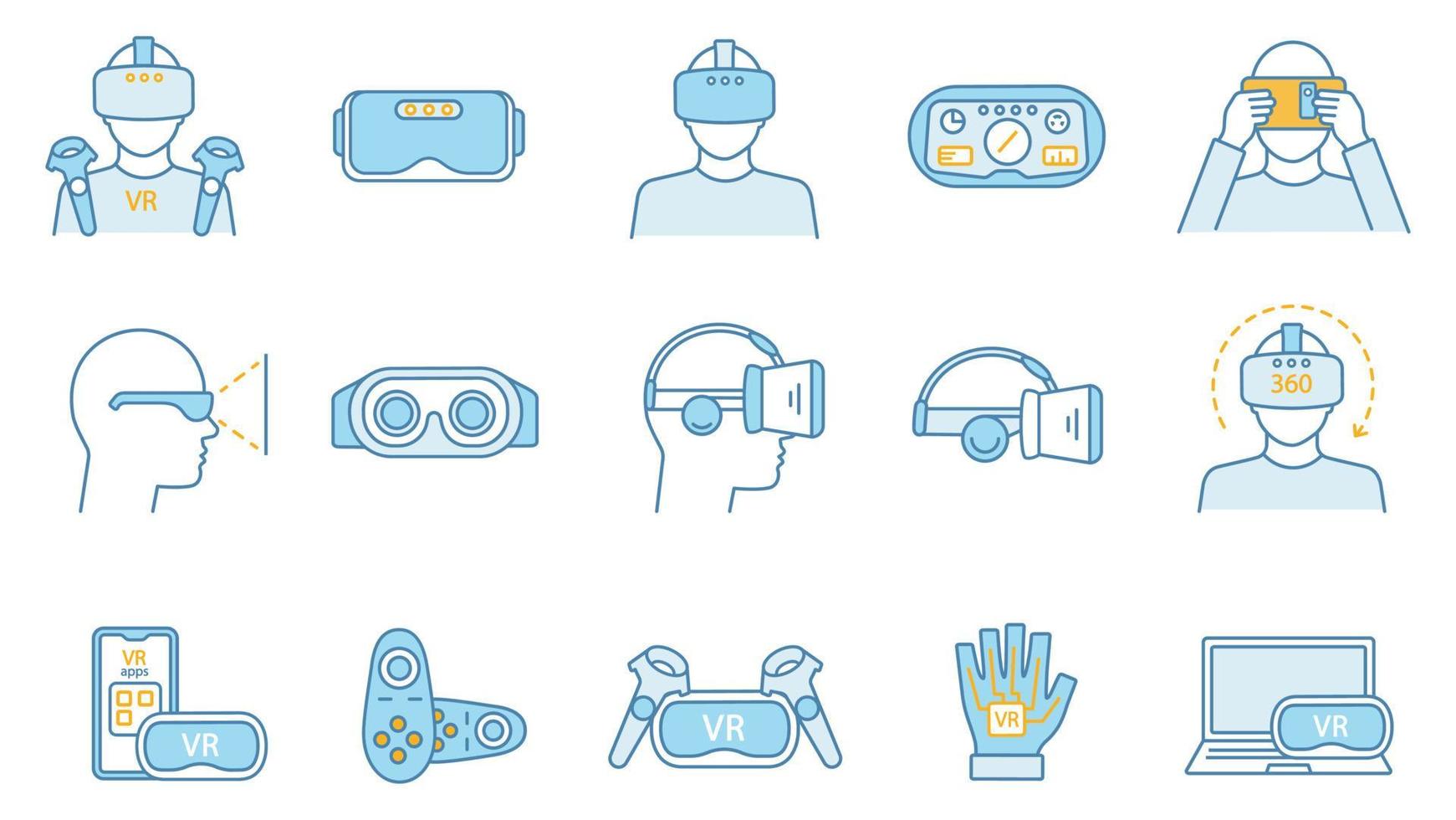 Virtual reality color icons set vector