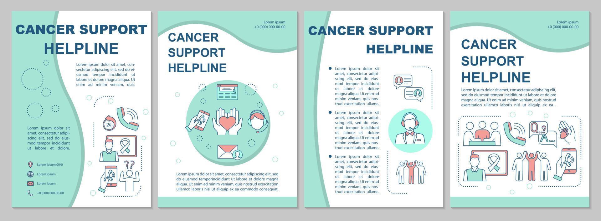 Cancer Support Helpline brochure template. Call center. Oncology help. Flyer, booklet, leaflet print, cover design with linear icons. Vector layouts for magazines, annual reports, advertising posters