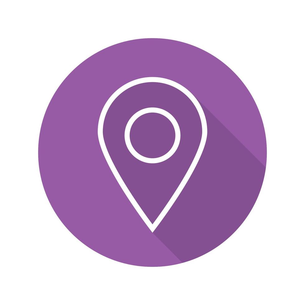 Pinpoint flat linear long shadow icon. Geo location mark. Vector line symbol