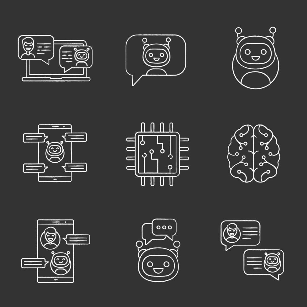 Chatbots chalk icons set vector