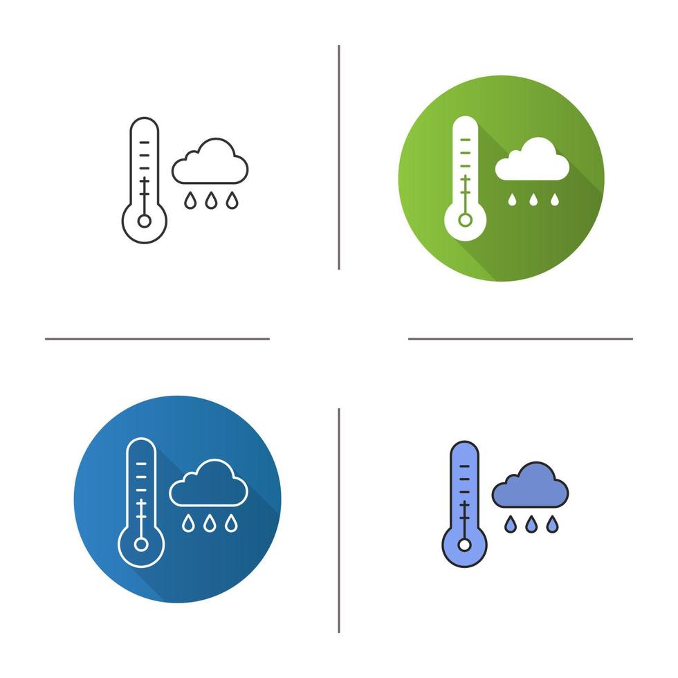 Autumn weather icon. Flat design, linear and color styles. Thermometer and rainy cloud. Isolated vector illustrations