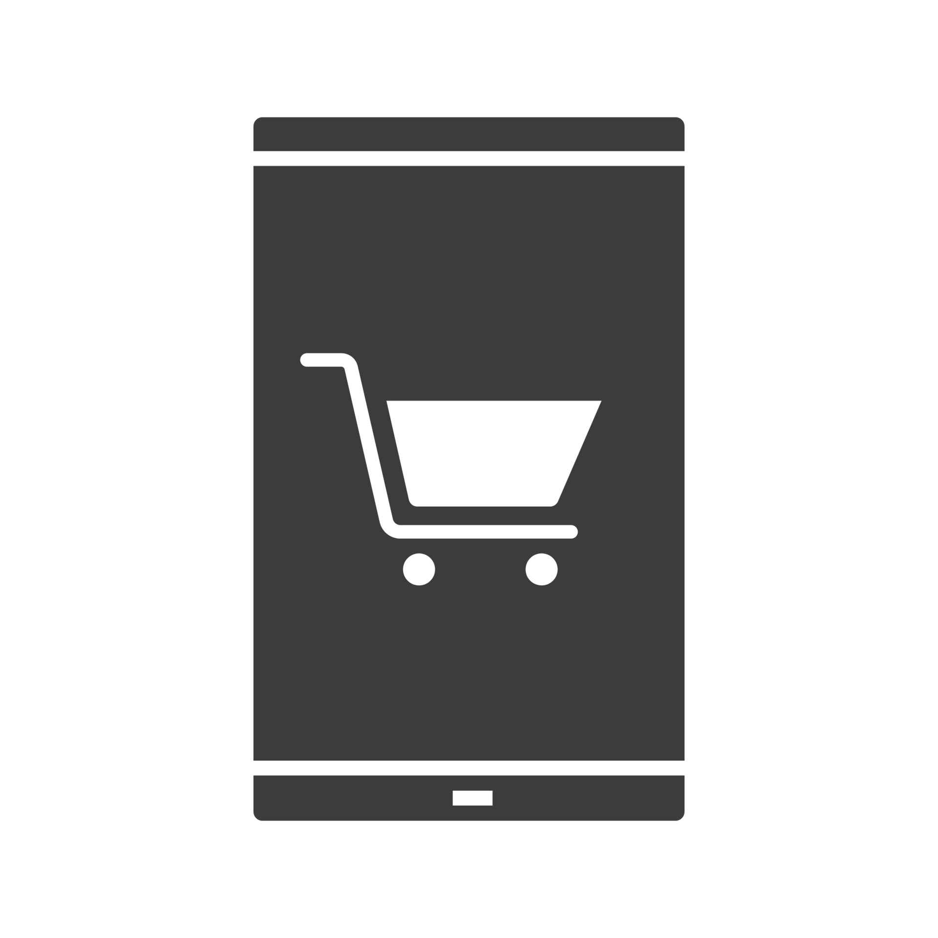 Smartphone shopping icon. Silhouette symbol. Smart phone with shopping