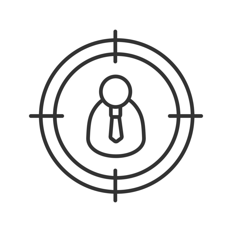 Manager, admin searching linear icon. Aim on man with tie thin line illustration. Contour symbol. Staff searching. Vector isolated outline drawing
