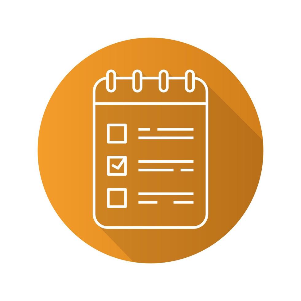 To do list flat linear long shadow icon. Notepad. Vector outline symbol