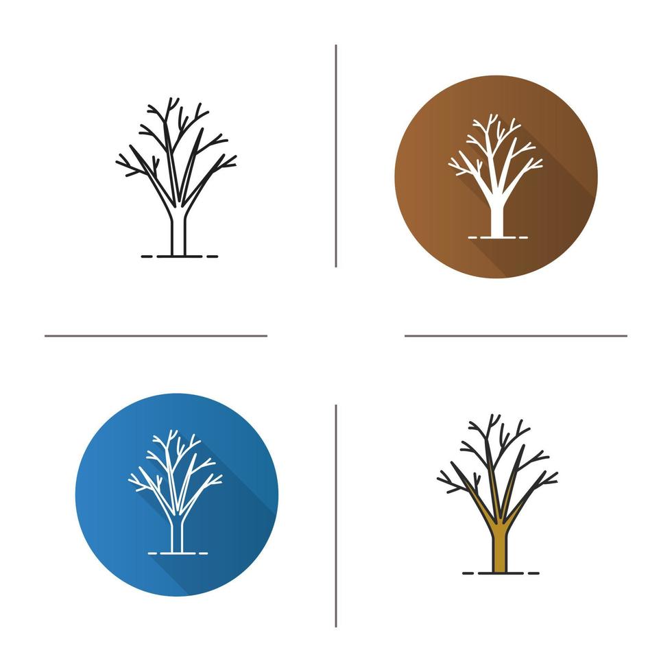 Tree without leaves icon. Flat design, linear and color styles. Isolated vector illustrations