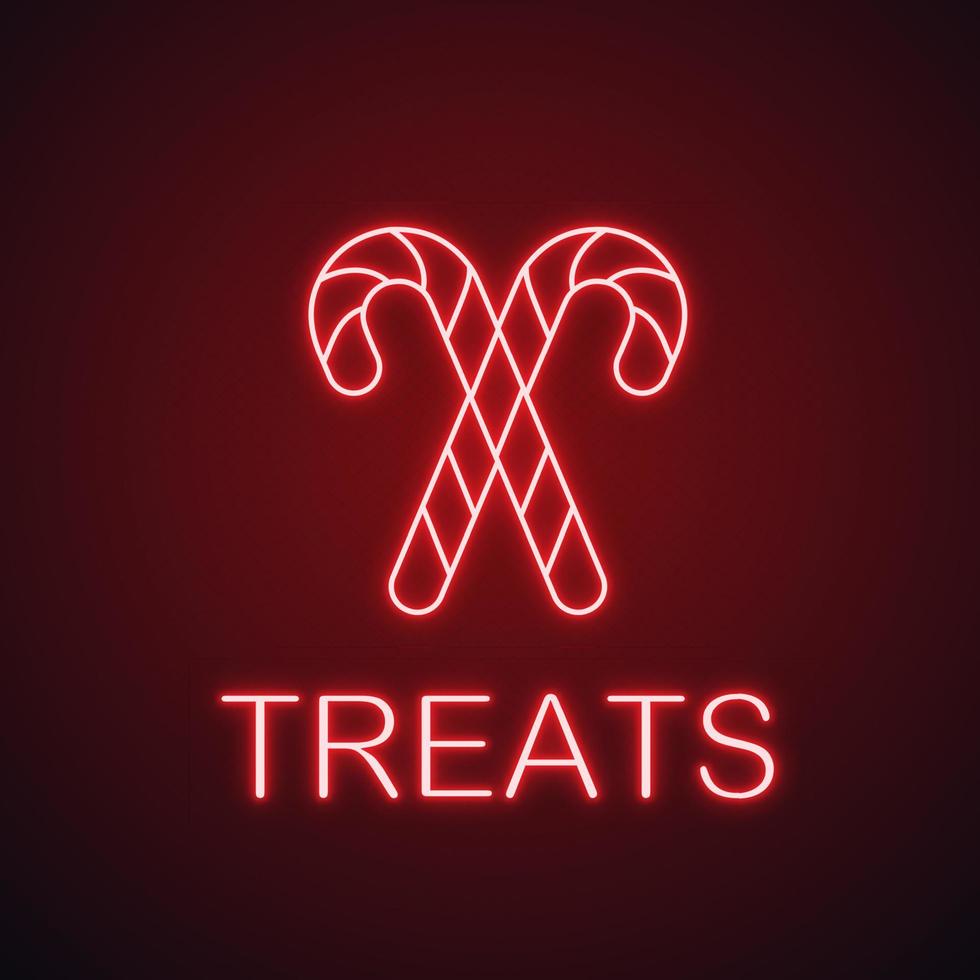 Candy canes neon light icon. Christmas treats glowing sign. Vector isolated illustration