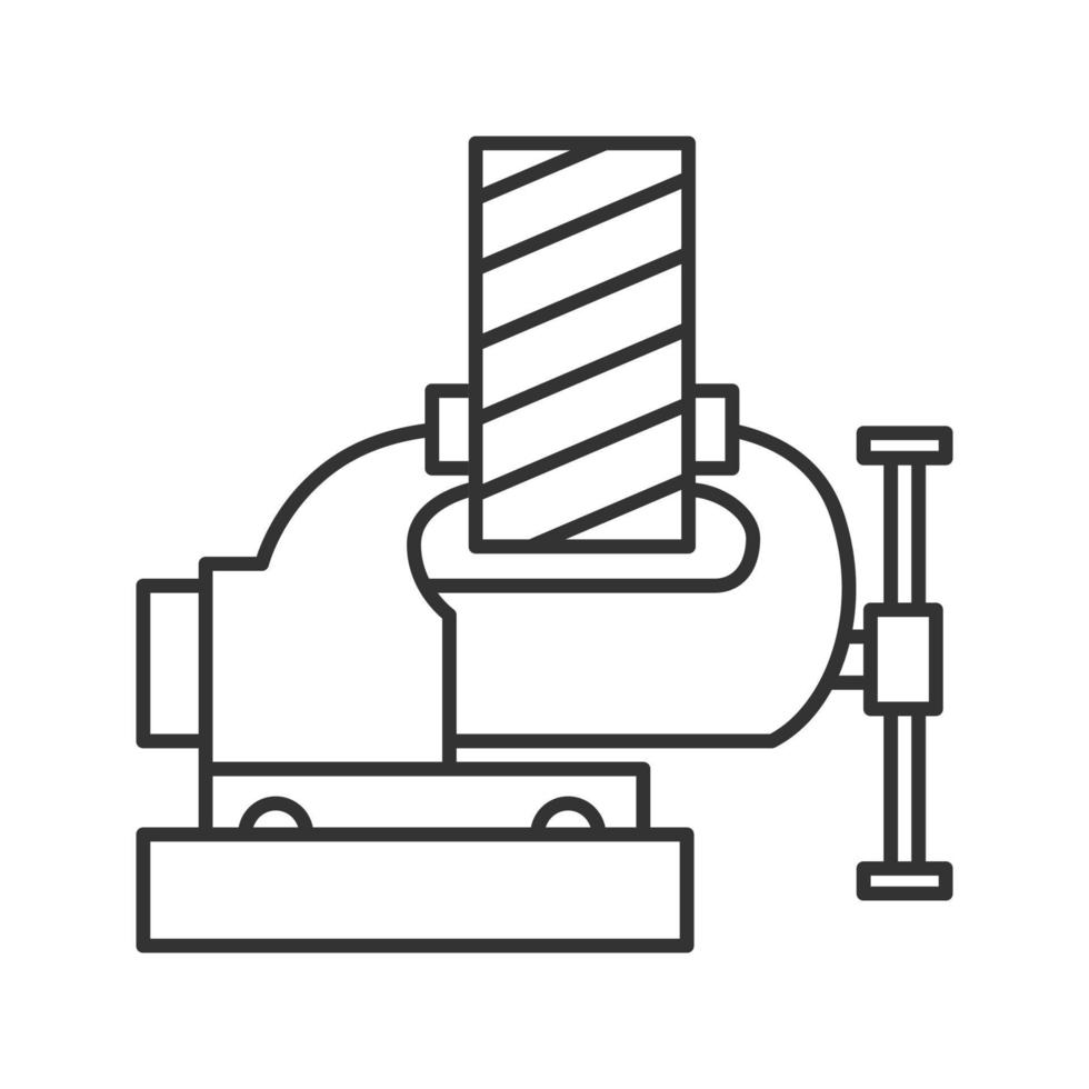 Bench vice fixing wooden plank linear icon vector