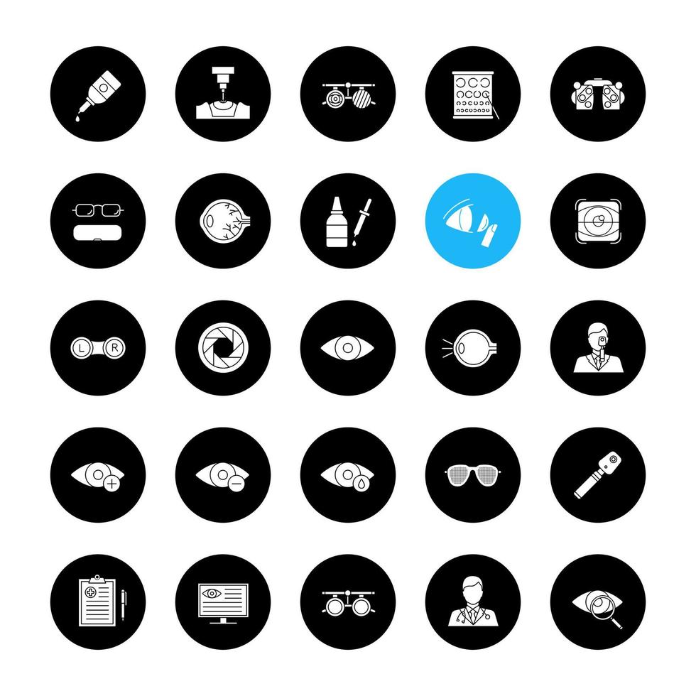 Ophtalmology glyph icons set vector