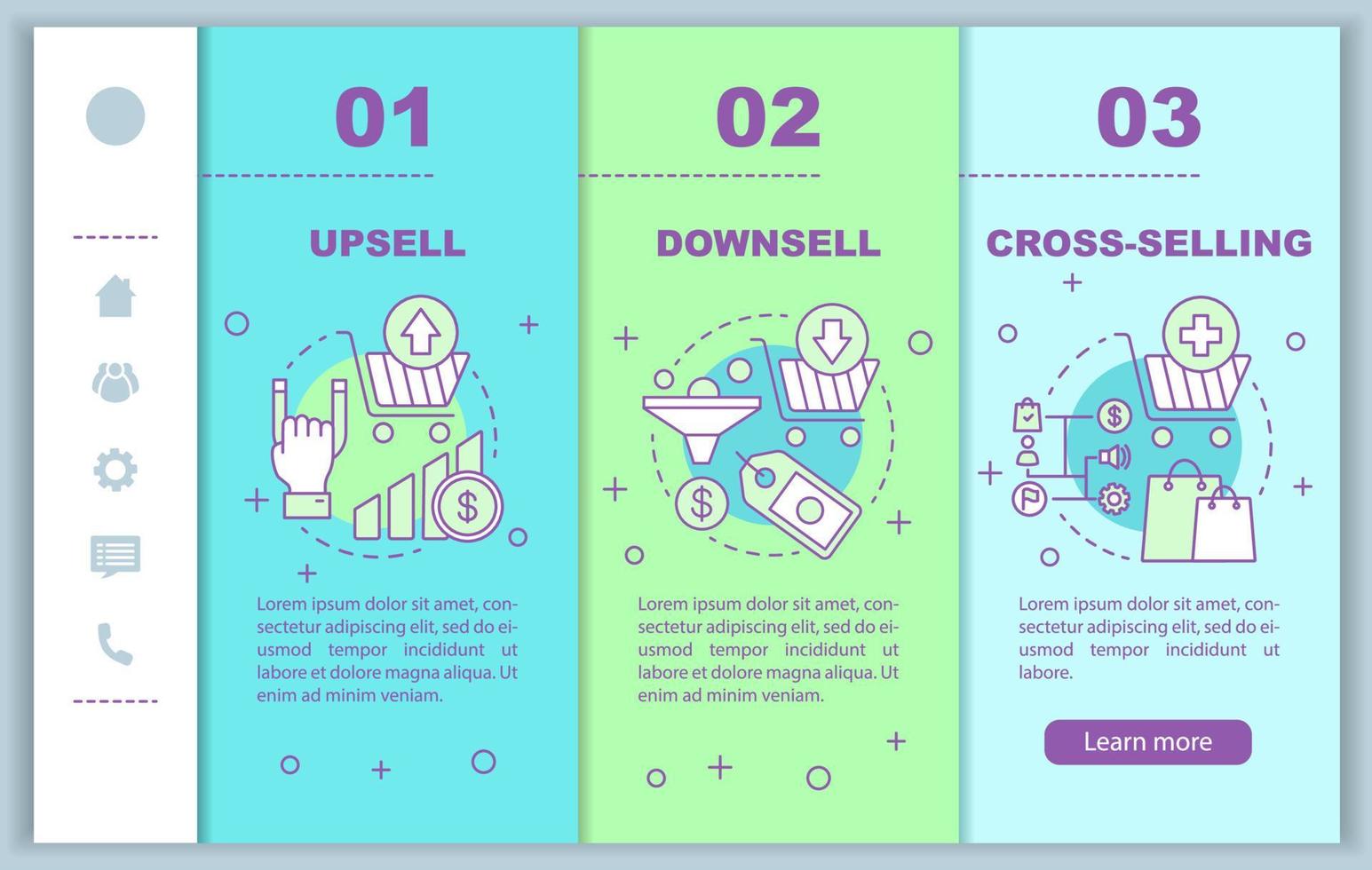 Sales methods onboarding mobile web pages vector template