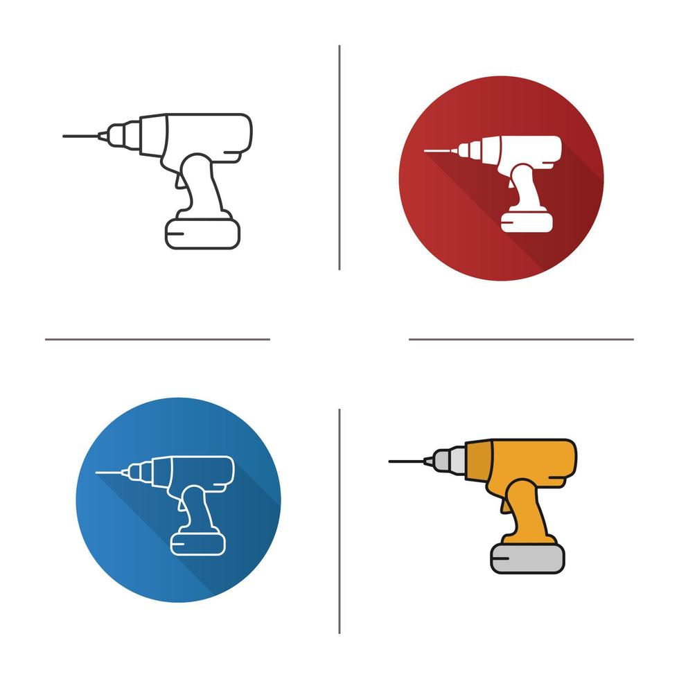 Cordless drill icon. Flat design, linear and color styles. Isolated vector illustrations