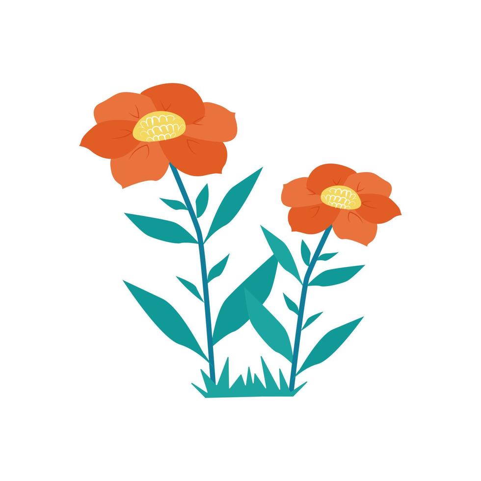 Two coral flowers. Vector objects in flat style. Floral elements