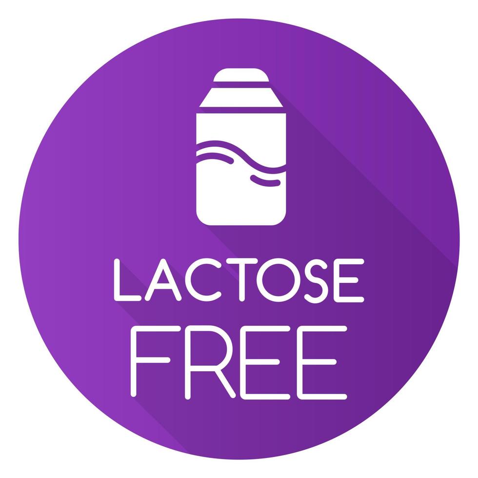 Lactose free purple flat design long shadow glyph icon. Hypoallergenic milk. Organic alternative drink. Product free ingredient. Nutritious dietary, healthy eating. Vector silhouette illustration